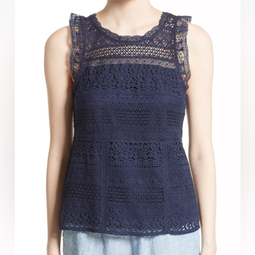 NWOT Joie Crochet Lace Sleeveless Lined Top Navy Size Small